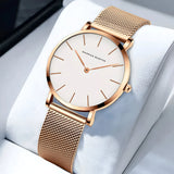 Damen Stylische Gold Quarz Uhr