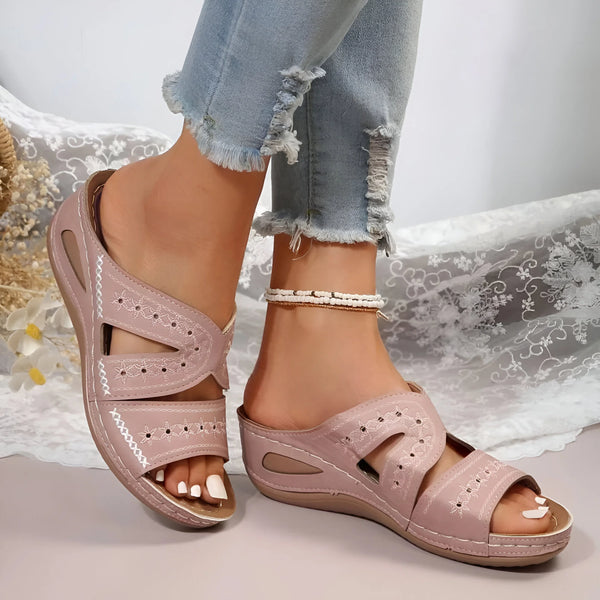 Damen Leder Rundzehen Pantoffeln
