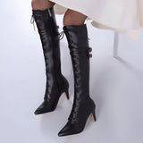 Damen Kniehohe Schnürstiefel mit Seitenreißverschluss