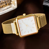 Quadrat Zifferblatt Quarz Mesh Uhr – Minimalistische Edelstahl Uhr