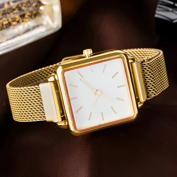 Quadrat Zifferblatt Quarz Mesh Uhr – Minimalistische Edelstahl Uhr