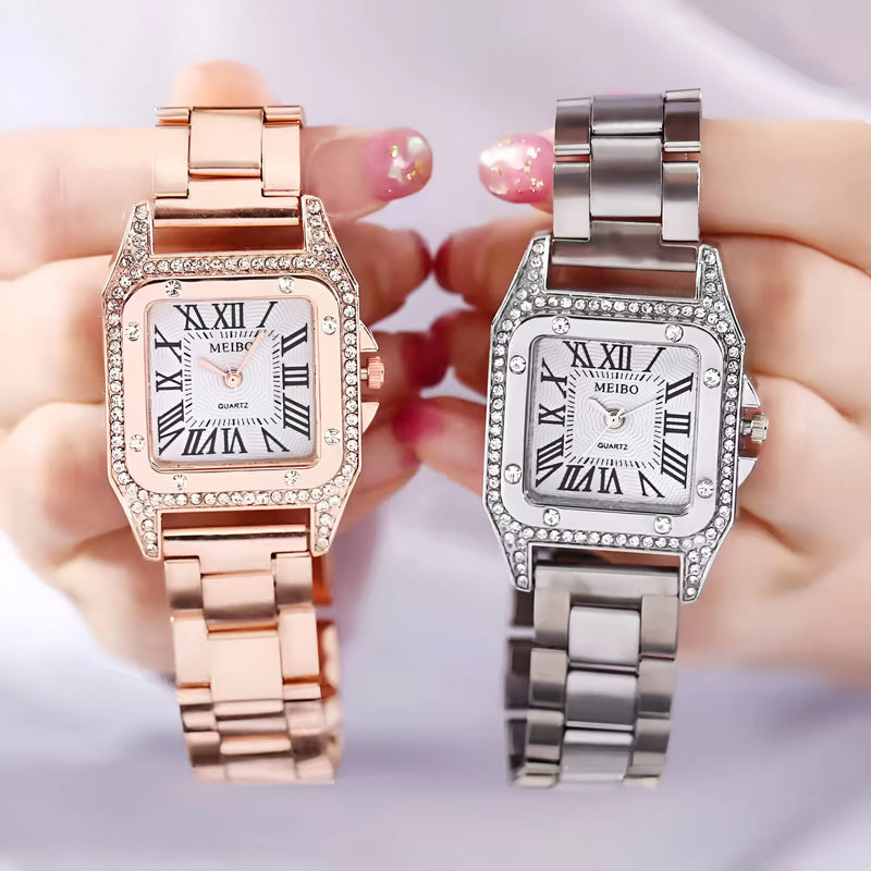 Damen Quadrat & Verstellbares Armband Quarz Uhr