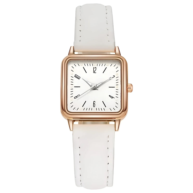 Damen Quadrat Zifferblatt & Lederarmband Uhr