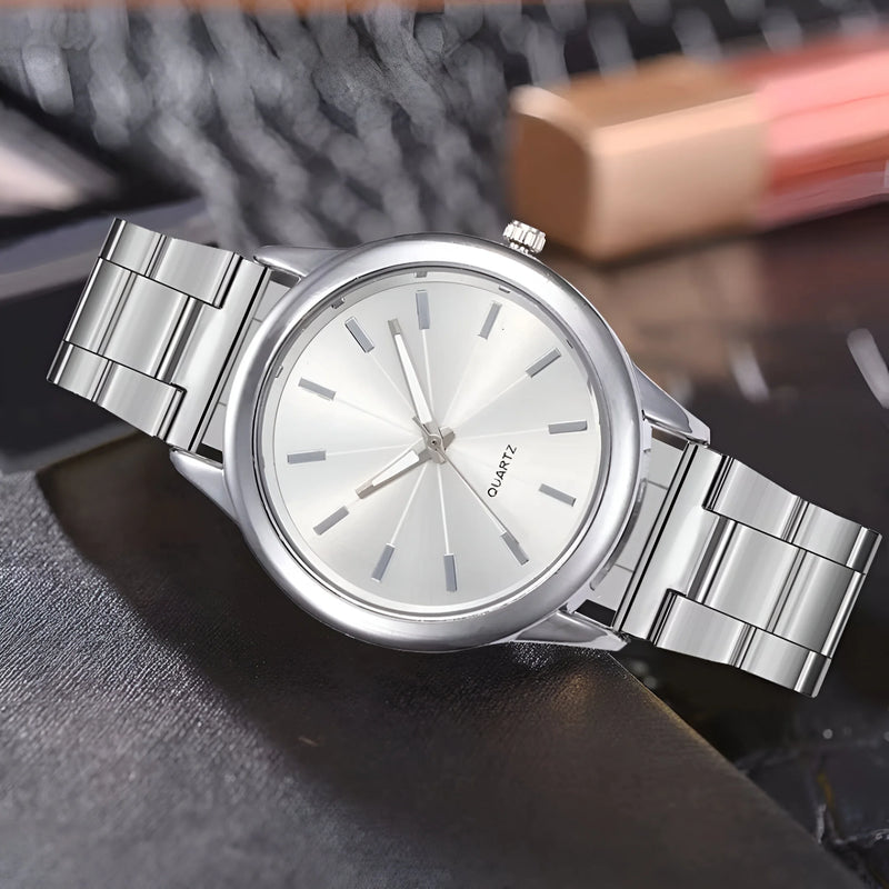 Damen Minimalistische Edelstahl Quarz Uhr