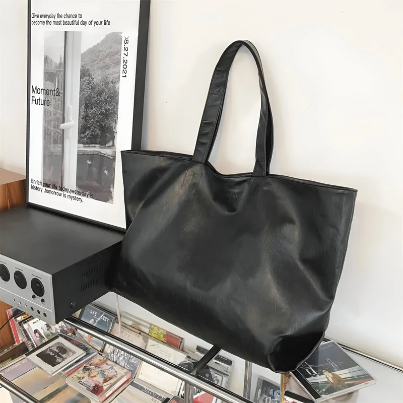 Damen Übergroße Weiche Schultertasche aus Leder