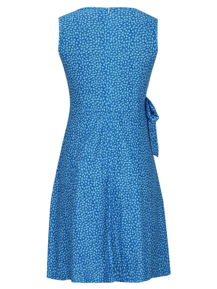 Ärmelloses Damenkleid mit Polka-Dot-Muster und Gürtel