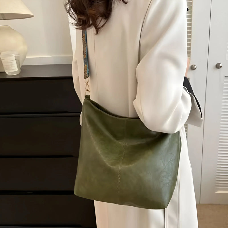 Vintage Leder-Umhängetasche mit breitem Riemen