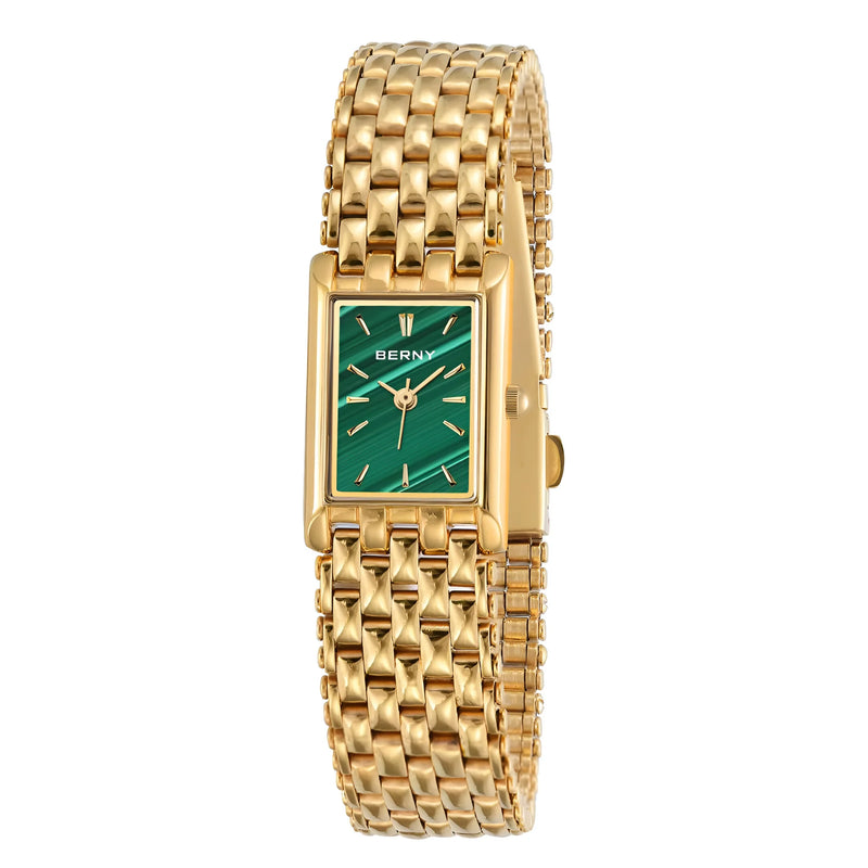 Damen Stylische Quadrat Gold Uhr