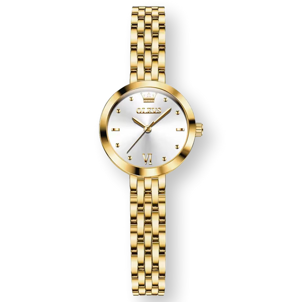 Damen Gold Edelstahl Wasserfeste Quarz Uhr
