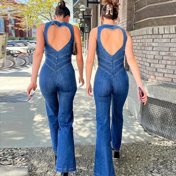 Mutiger & Stylisher Ärmelloser Rückenausschnitt Denim Jumpsuit
