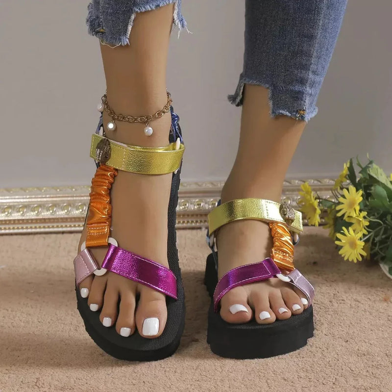 Bunte Flache Sandalen für Damen für den Strand