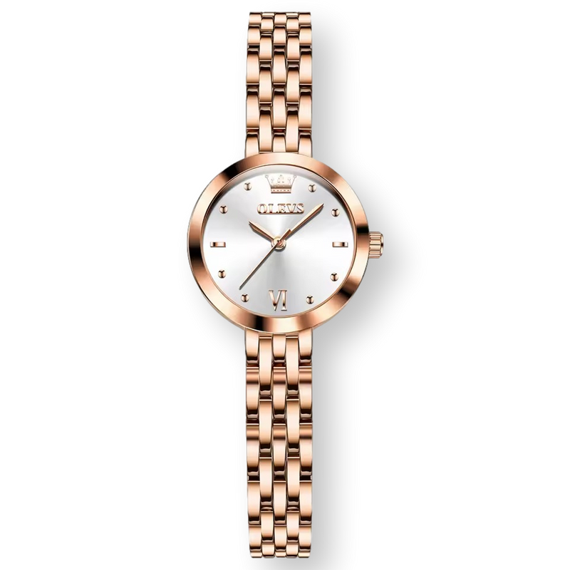 Damen Gold Edelstahl Wasserfeste Quarz Uhr