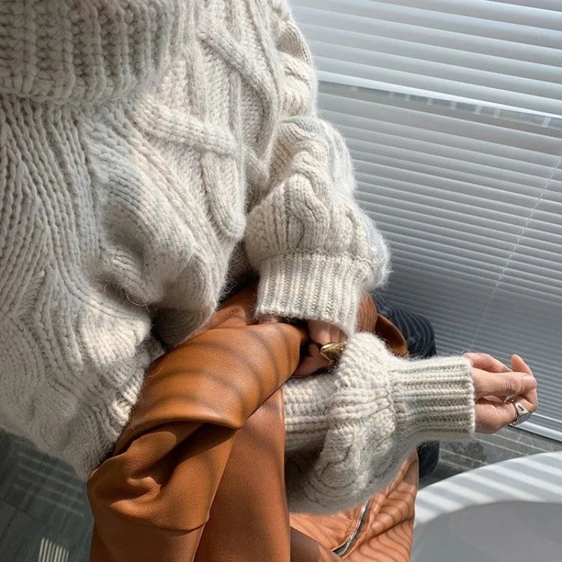 Damenpullover Warmer Strickpullover mit Rollkragen