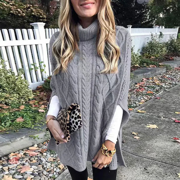 Strickpullover mit hohem Kragen und lockerem Zopfmuster-Design