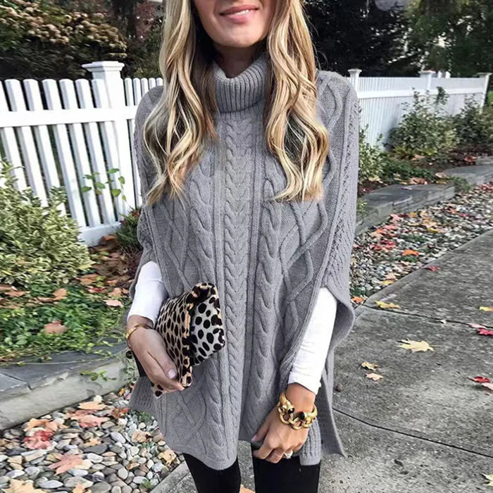Strickpullover mit hohem Kragen und lockerem Zopfmuster-Design