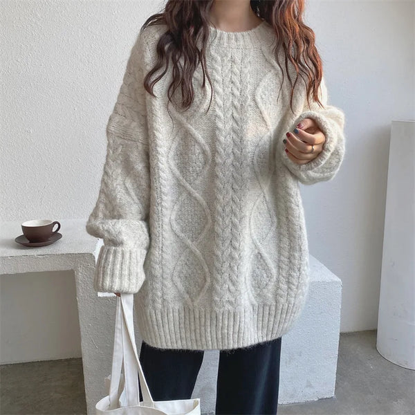 Zopfmuster-Strickpullover