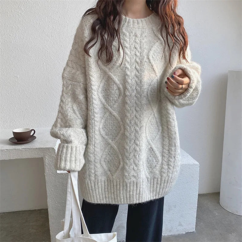 Zopfmuster-Strickpullover