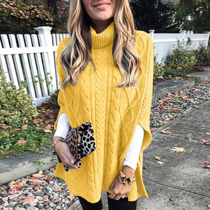 Strickpullover mit hohem Kragen und lockerem Zopfmuster-Design