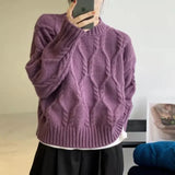 Vintage Damenpullover mit Rundhalsausschnitt und Zopfmuster – Oversized