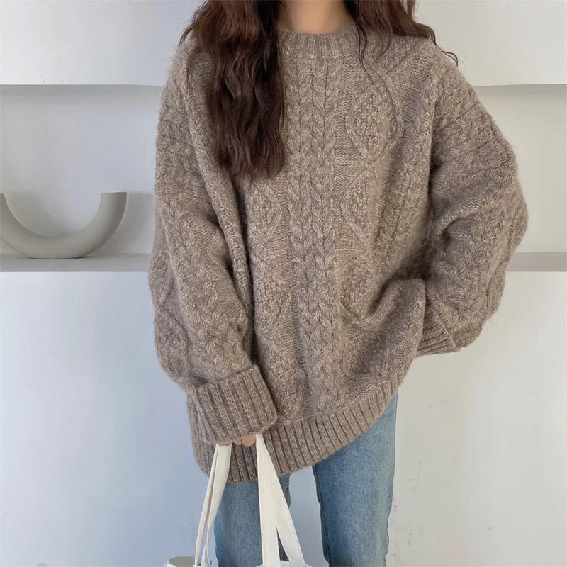 Zopfmuster-Strickpullover