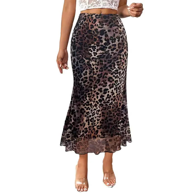 High-Waist Leoparden-Mesh-Rock