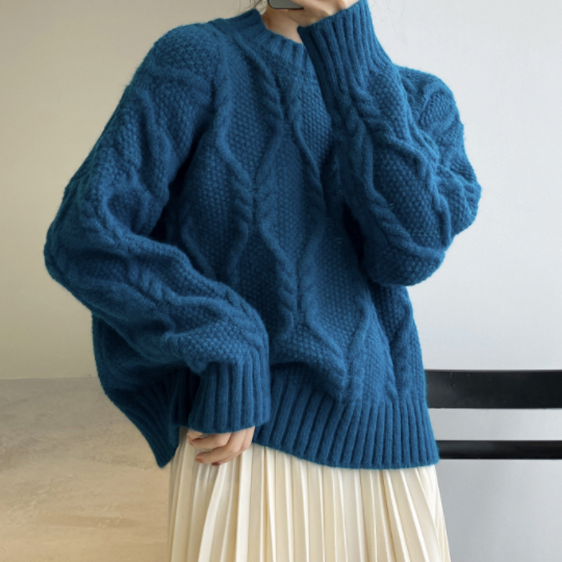 Vintage Damenpullover mit Rundhalsausschnitt und Zopfmuster – Oversized