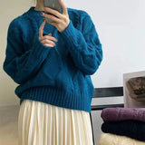 Vintage Damenpullover mit Rundhalsausschnitt und Zopfmuster – Oversized