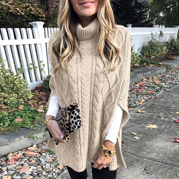Strickpullover mit hohem Kragen und lockerem Zopfmuster-Design