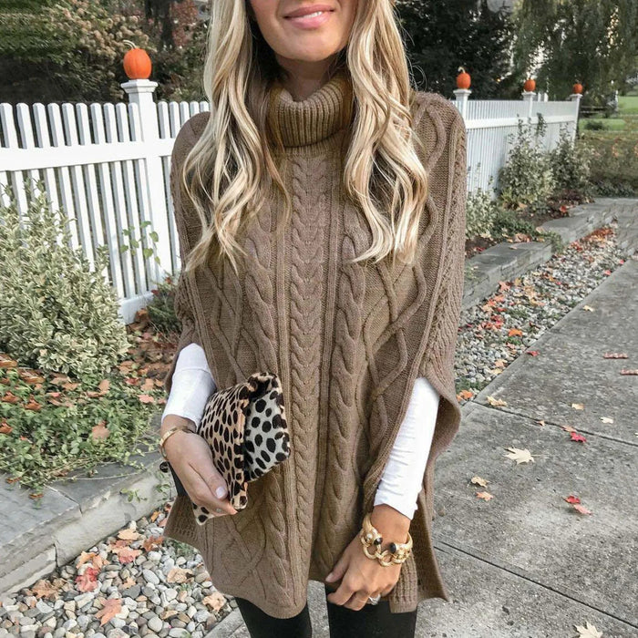 Strickpullover mit hohem Kragen und lockerem Zopfmuster-Design