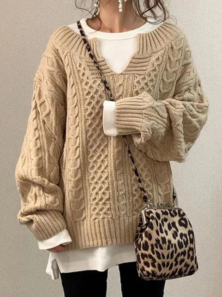 Lässiger Retro-Zopfmusterpullover