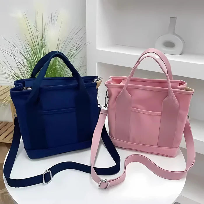 Wasserabweisende Canvas-Handtasche mit geflochtenem Riemen