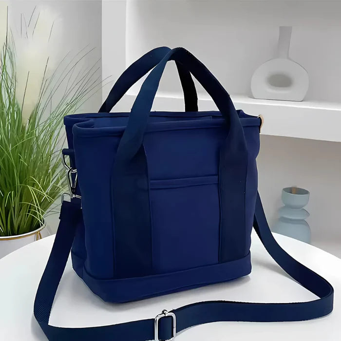 Wasserabweisende Canvas-Handtasche mit geflochtenem Riemen