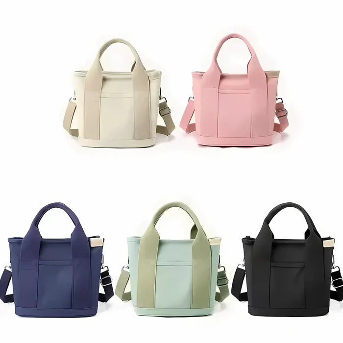 Wasserabweisende Canvas-Handtasche mit geflochtenem Riemen