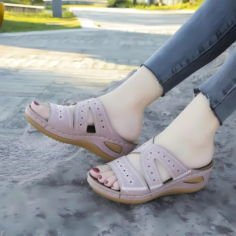 Damen Leder Rundzehen Pantoffeln