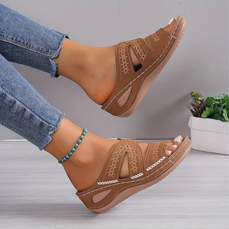 Damen Leder Rundzehen Pantoffeln