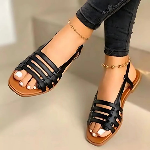 Schnallenriemen Rundzehen Flache Sandalen