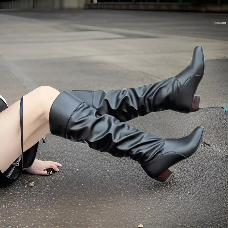 Damen Kniehohe Lederstiefel