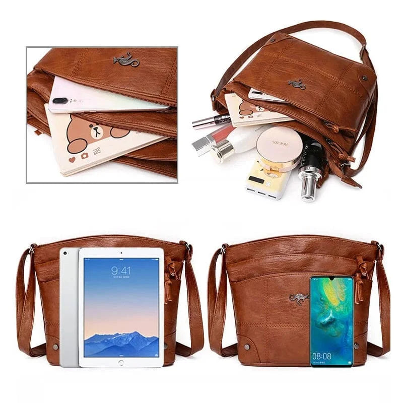 Multifunktionale Lederhandtasche mit großer Kapazität