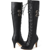 Damen Kniehohe Schnürstiefel mit Seitenreißverschluss