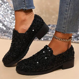 Damen Funkelnde Schwarze Pailletten-Loafer