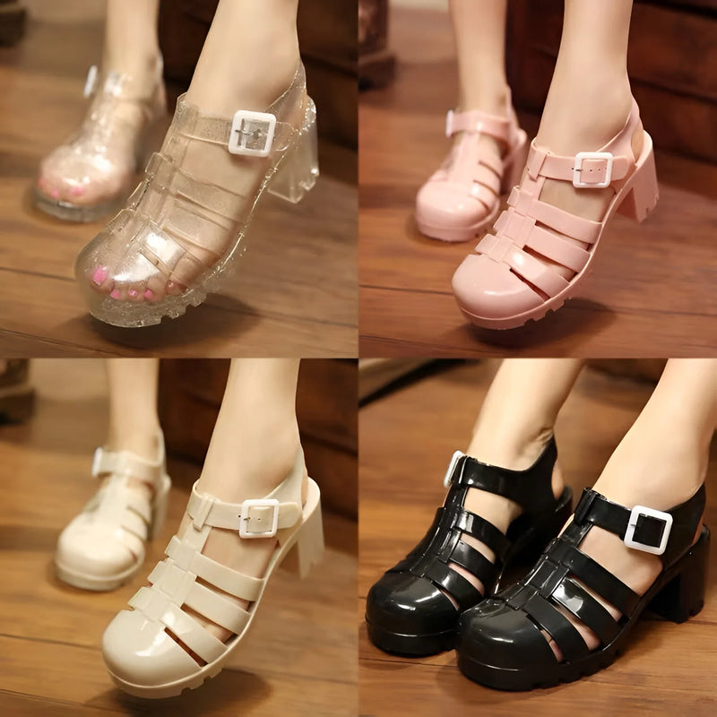 Transparente Plateau Blockabsatz Sandalen