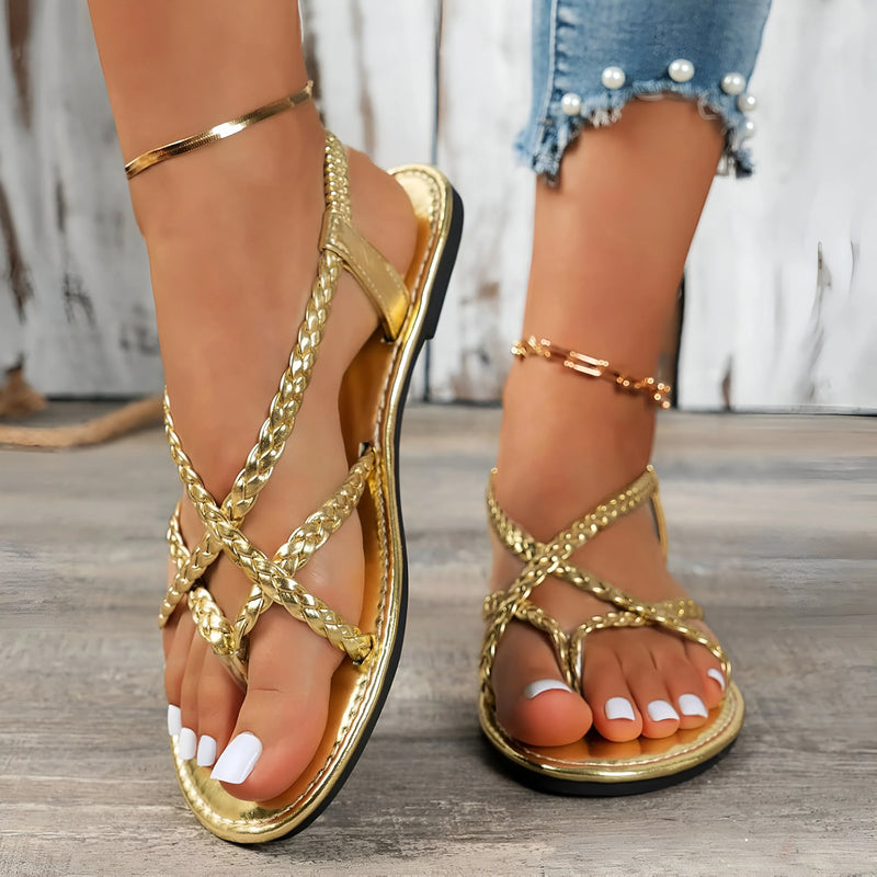 Damen geflochtene Clip-Zehen Sommersandalen